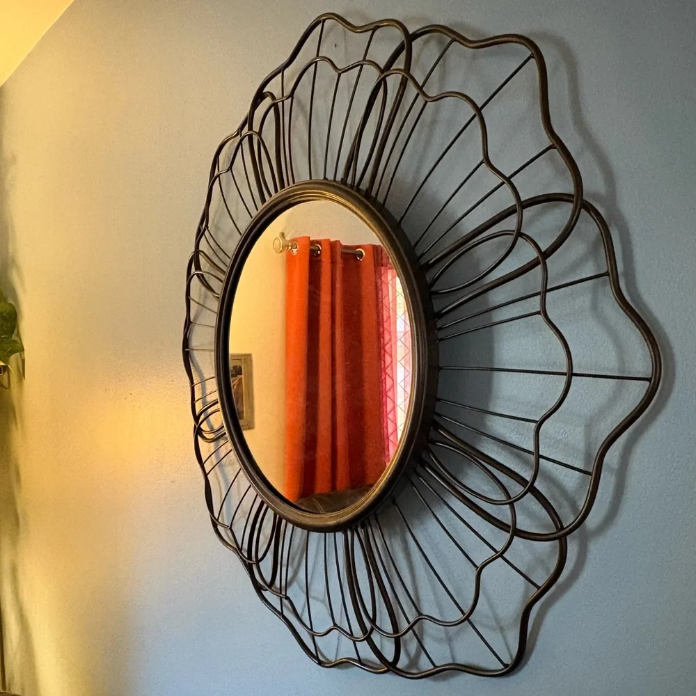 Rustic Refurbished Oil Rubbed Bronze Wired Sunburst Mirror. *Fragile*